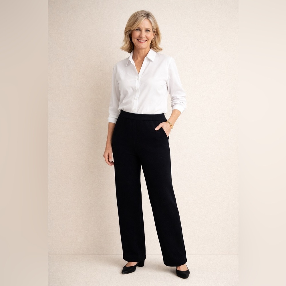 St. John Basics Santana Knit Pants Navy Blue Size 10 Elevated Classic Made in US